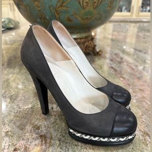 Chanel pump size 7 1/2 leather and suede used asking price $250